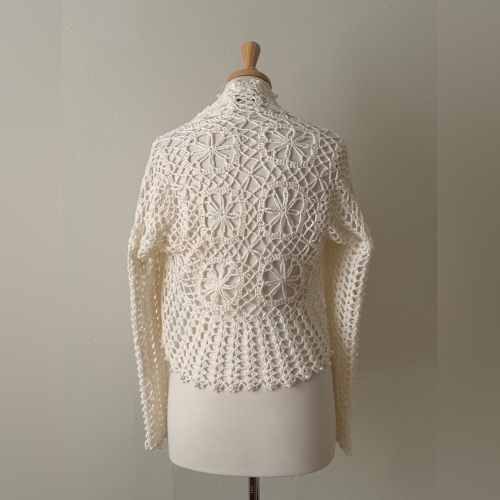 KOPA White Crochet Bell Sleeve Boulet Bridal Cardigan | Boho Cottagecore - Picture 5 of 7